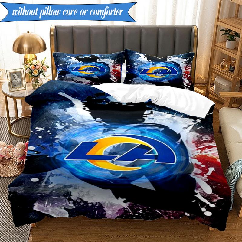 3PCS Rams Team Spirit Printed Soft Bedding Set,Including 1pc Duvet Cover And 2pcs Pillowcases Perfect for Bedroom, Dormitory, Fan gift