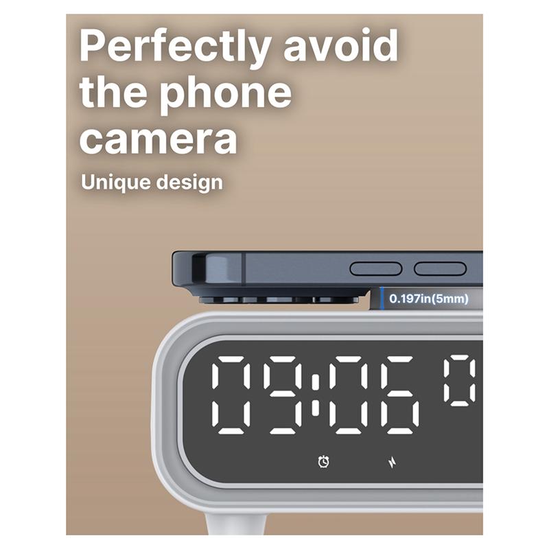 

A96I-Fast Charging Station Wireless Charger Station Time Alarm Clock Earphone LED Night Light Phone білий