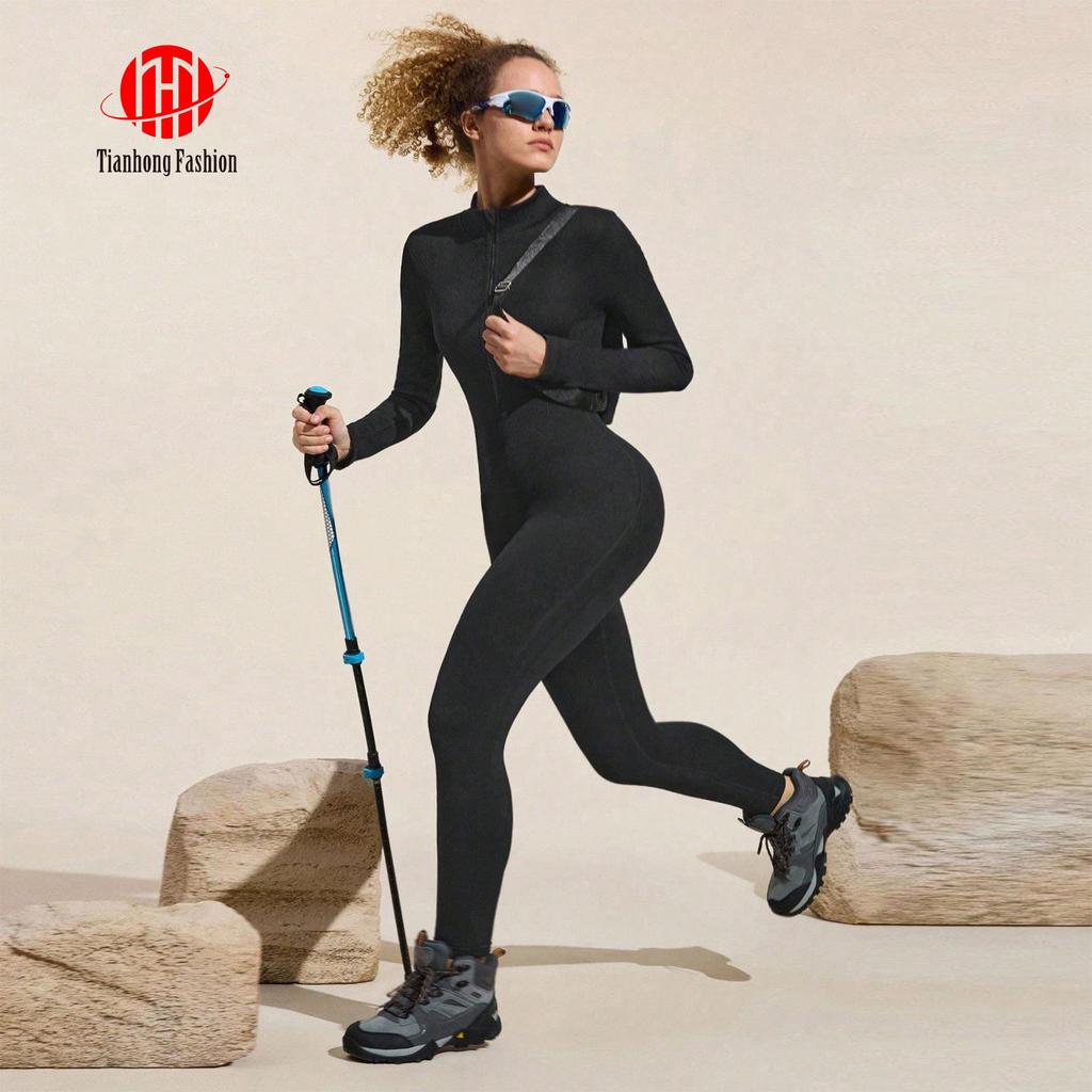 Cross-Border Yoga Bodysuit: High-Elastic, Hip-Lifting, Zipper Cardigan, Long Sleeve Fitness Wear