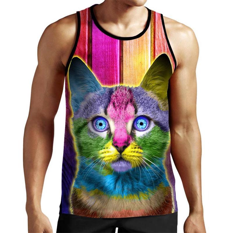 Смешная жилетка с кошкой-пиццей Мужская одежда 3D Цифровая печать Красочная Фэнтези Без рукавов Мужская Летняя Мода Дышащая Спортивная жилетка S
