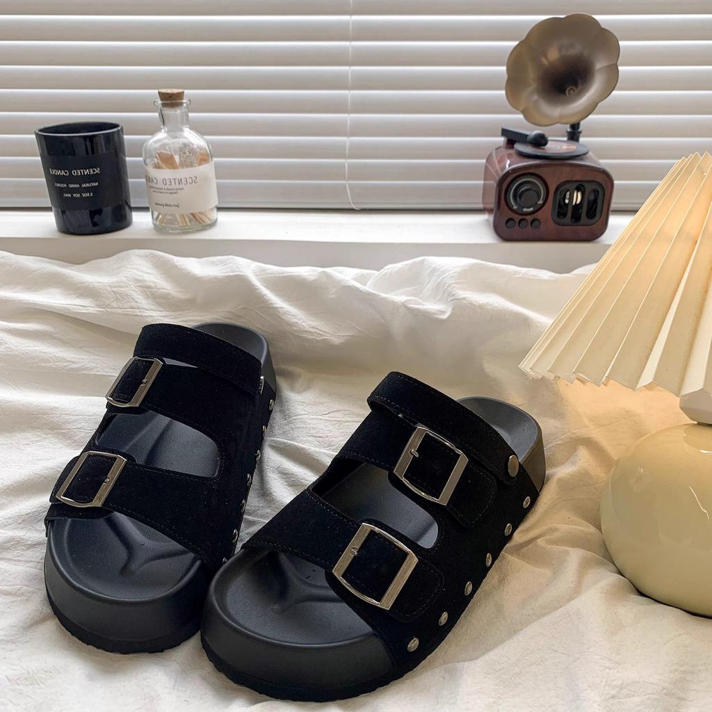 Retro Belt Buckle Sandals Women's Summer New Fashion High Sense Thick Sole Versatile Two Wear Cool Slippers