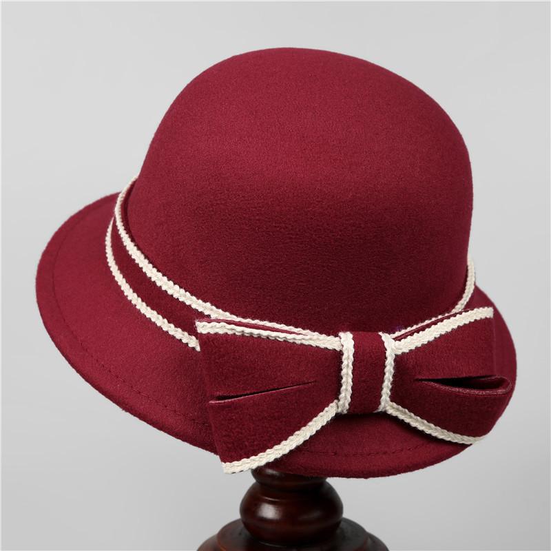 

Ladies top hat woolen basin hat old and new autumn and winter elegant bow fashion British versatile fisherman hat M（56-58cm）