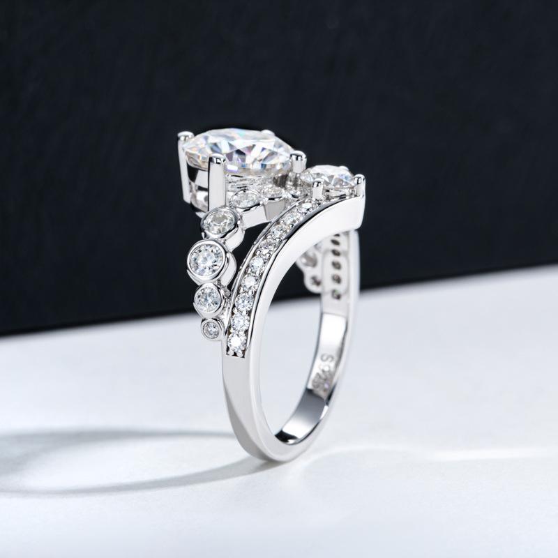 925 Sterling Silver Moissanite Crown Ring Set in 18K Gold - Light Luxury Women's Wedding Stacking Rings