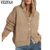 VEZFAA Damenmode, lässig, Herbst/Winter, einfarbig, mit Druck, lange Ärmel, O-Ausschnitt
