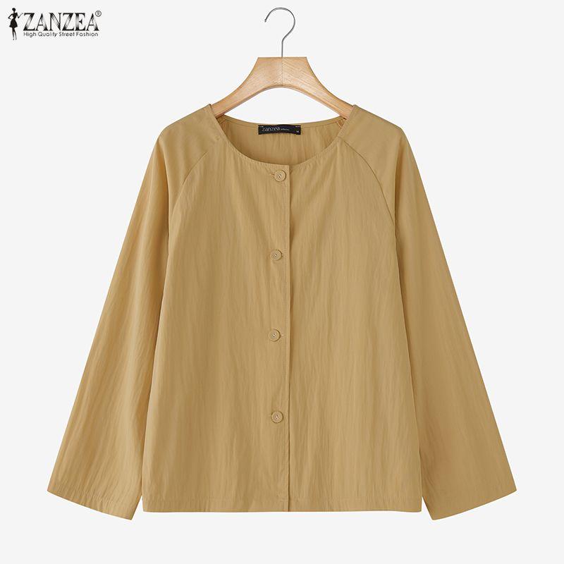 ZANZEA Women Casual Round Neck Solid Color Long Sleeve Blouse