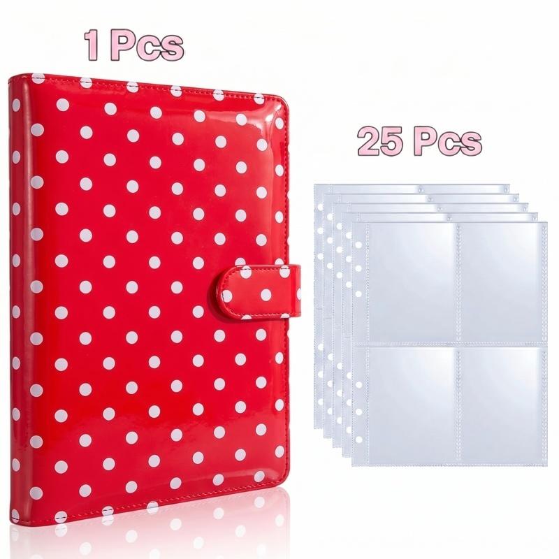 Macaron Polka Dot A5 PU Leather Card Binder 100 Grid Card Collection Album With 4 Grid Card Sleeves Collectible Storage Book
