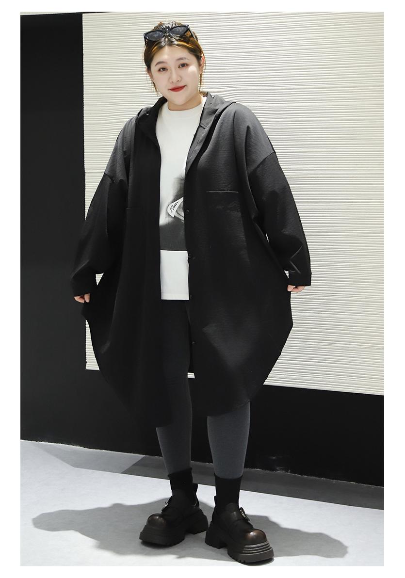 

Plus Size Women s Hooded Long Sleeve Midi Trench Coat 300 Jin Fat MM Slimming Jacket 4XL (suggested for 70-100 kg) чёрный