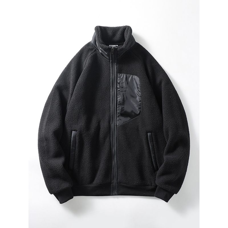 American Retro Double-Sided Fleece Jacket for Men, Autumn and Winter Thickened Sweatshirt, Foreign Trade Men s Fleece Jacket Black 3XL