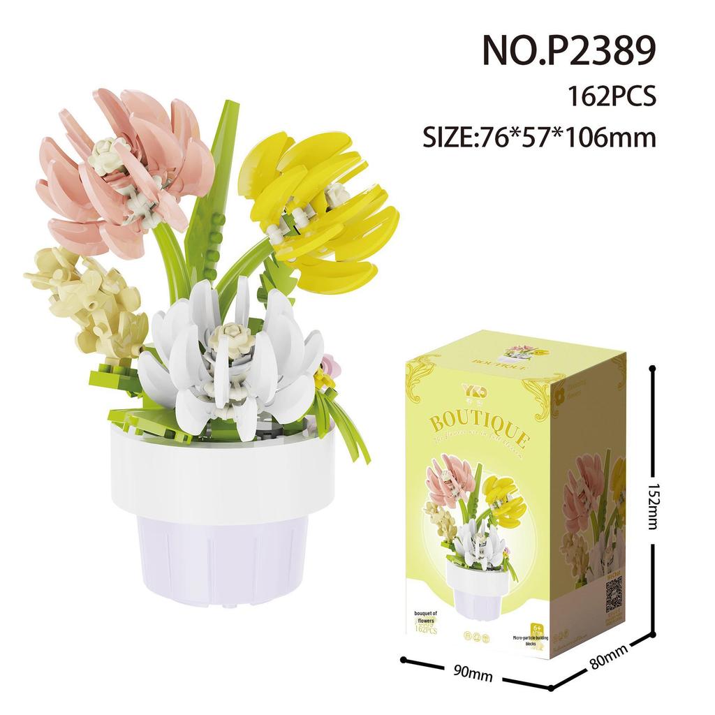 Potted Plant Building Block Toys: Succulent & Preserved Flower LEGO-Compatible Ornaments for Christmas