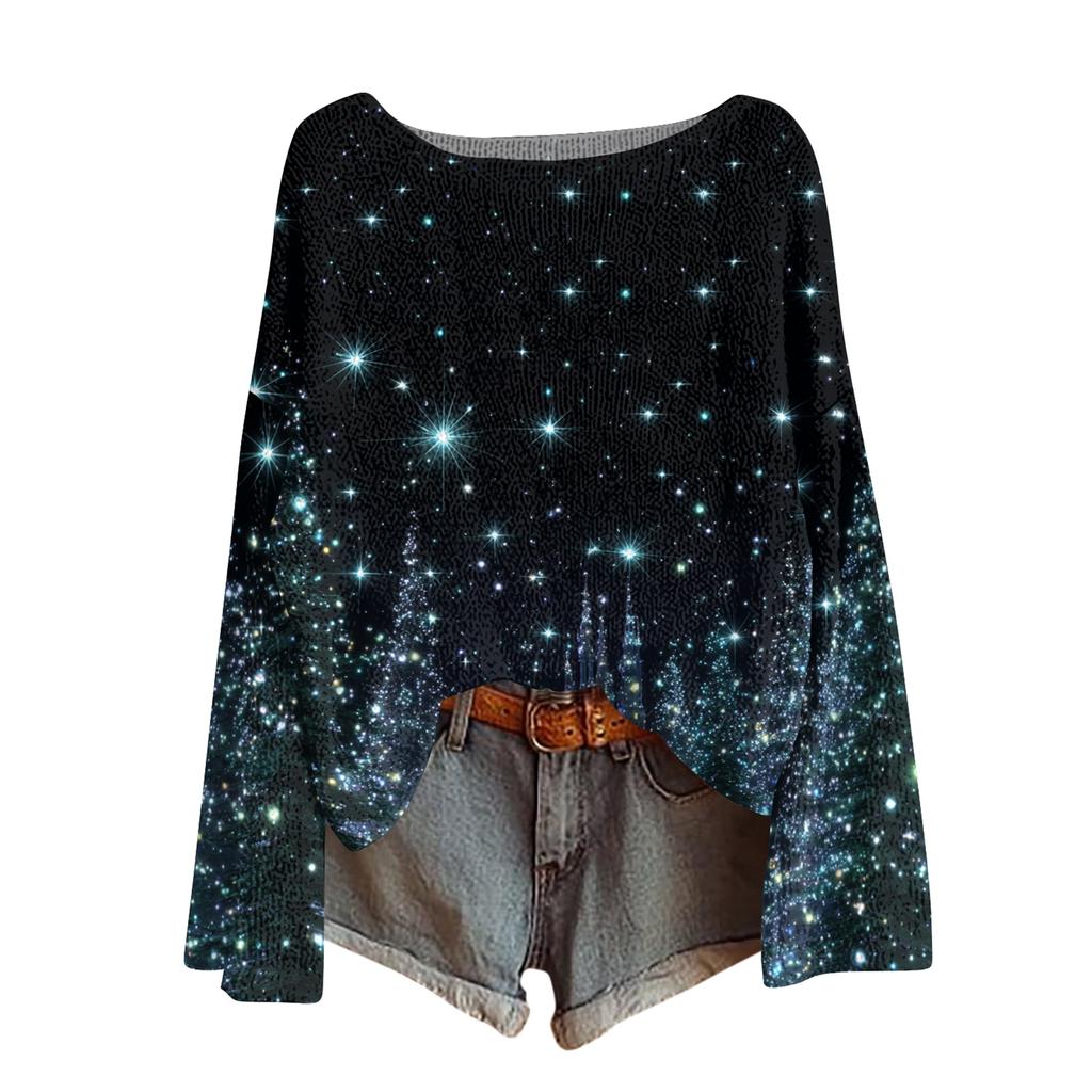 Womens  Fall Sweaters Long Sleeve Print Tops Pullover Sweaters Loose Dressy Casual Basic Clothes