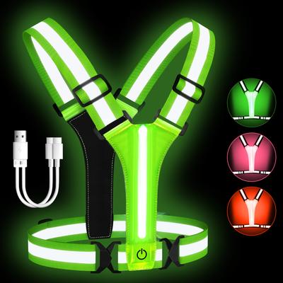 Chaleco LED para Correr Recargable por USB Reflectante Brillante Tiras Reflectoras Alta Visibilidad Noche Correr Ropa para Montar Banda Elástica