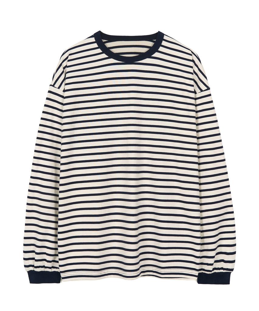 EXCONTAINER Loose Fit Striped Long Sleeve (Ivory/Navy)