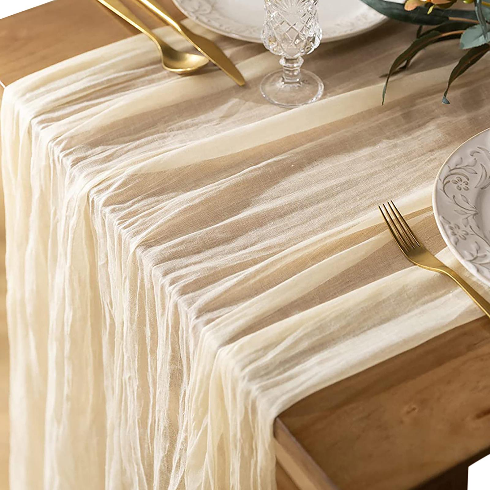 

Cheesecloth Table Runner Boho Gauze Cheese Cloth Table Runner For Wedding Bridal Shower Birthday Party Cake Table Decorations beige