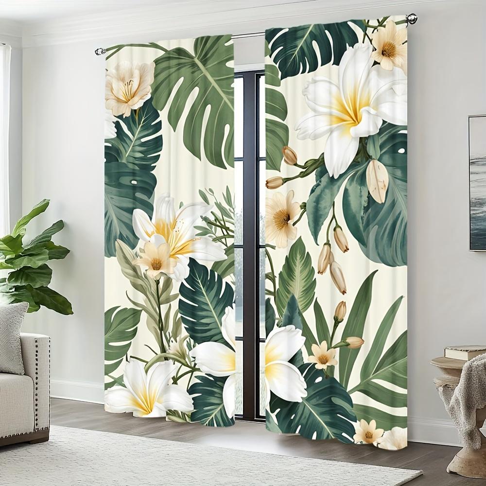 2pcs Tropical Leaf Print Blackout Curtains - High-Quality Polyester   Easy Installation   No Rod Needed   Ideal for Bedroom   Living