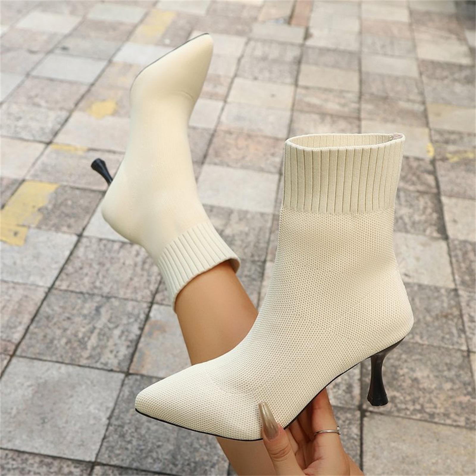 

Women s Fashion Plus Size Round Toe High Heel Boots 40 бежевий