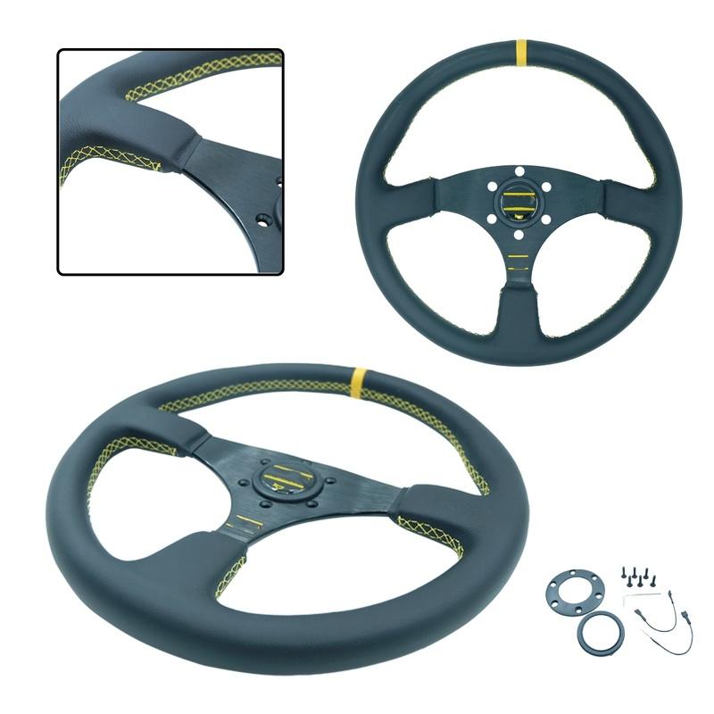 Car Modification Racing Leather/frosted Steering Wheel, Competitive Sports 14 Inch Flat Universal Steering Wheel