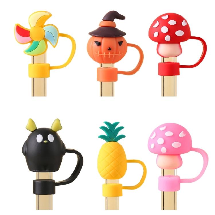 

6 Pack Straw Caps Decorative Accessaries Cartoon Silicone Straw Caps Silicone Texture Silicone Straw Tip for Straw Diameter 10mm