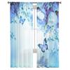 Animal Butterfly Flower Blue Rose Window Tulle Curtains For Living Room Bedroom Hotel Luxury Decoration Sheer Curtains