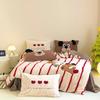 Embroidered Autumn Winter Warm Duvet Cover Set with Sheet King Size Bedding Set Warmth Artificial Rabbit Velvet Blanket Cover