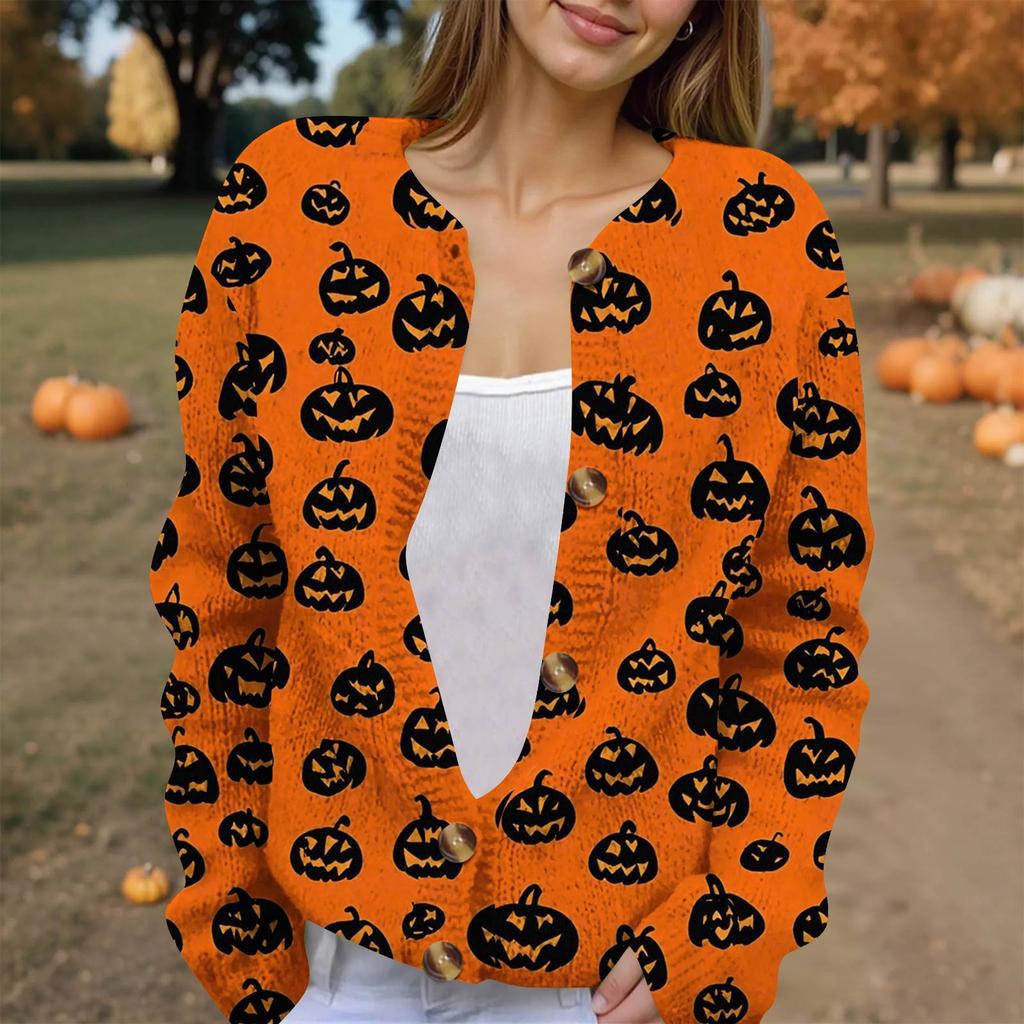 Modische, bedruckte Strickjacke mit langen Ärmeln und Knopfleiste für Damen