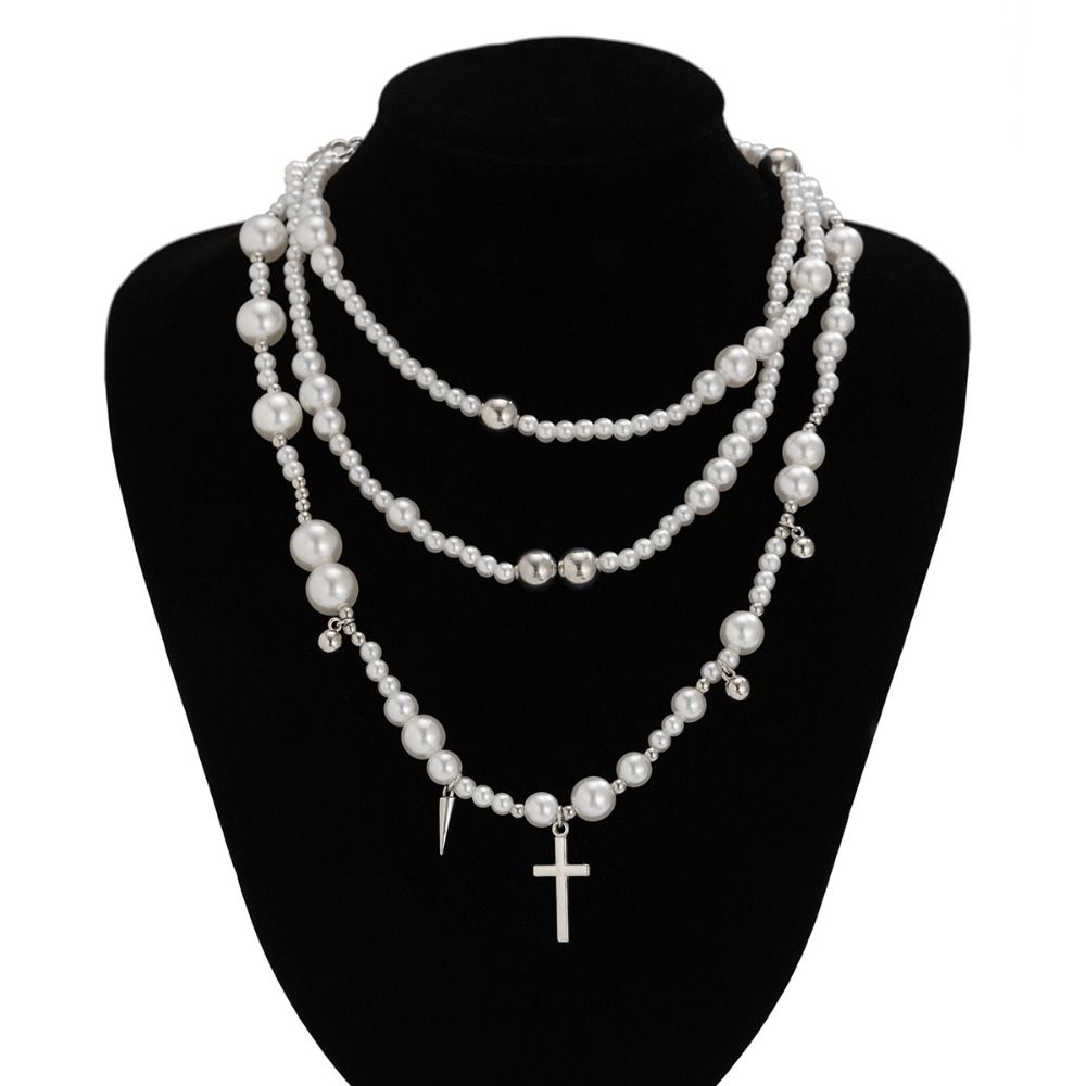 Cross Exaggerated Pearl Neckchain Elegant Women's Clavicle Chain  Jewelry Gift