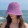 Damski kapelusz przeciwsłoneczny jednolity kolor odporny na UV kapelusz rybaka oddychający pleciony składany słomkowy kapelusz czapka chroniąca przed słońcem na zewnątrz