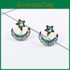 Elegantes Brincos de Liga em Forma de Estrela e Lua Azuis Perfeitos Para Looks Femininos Estilosos