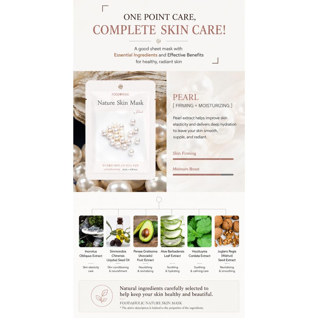 FoodaHolic Nature Skin Pearl Sheet Mask 10 Sheets / 10 Pack