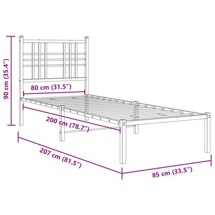 VidaXL Metal Bed Frames with Headboard, Single Bed with Slats and Legs, Indoor Bedroom Adult Bed, 376364