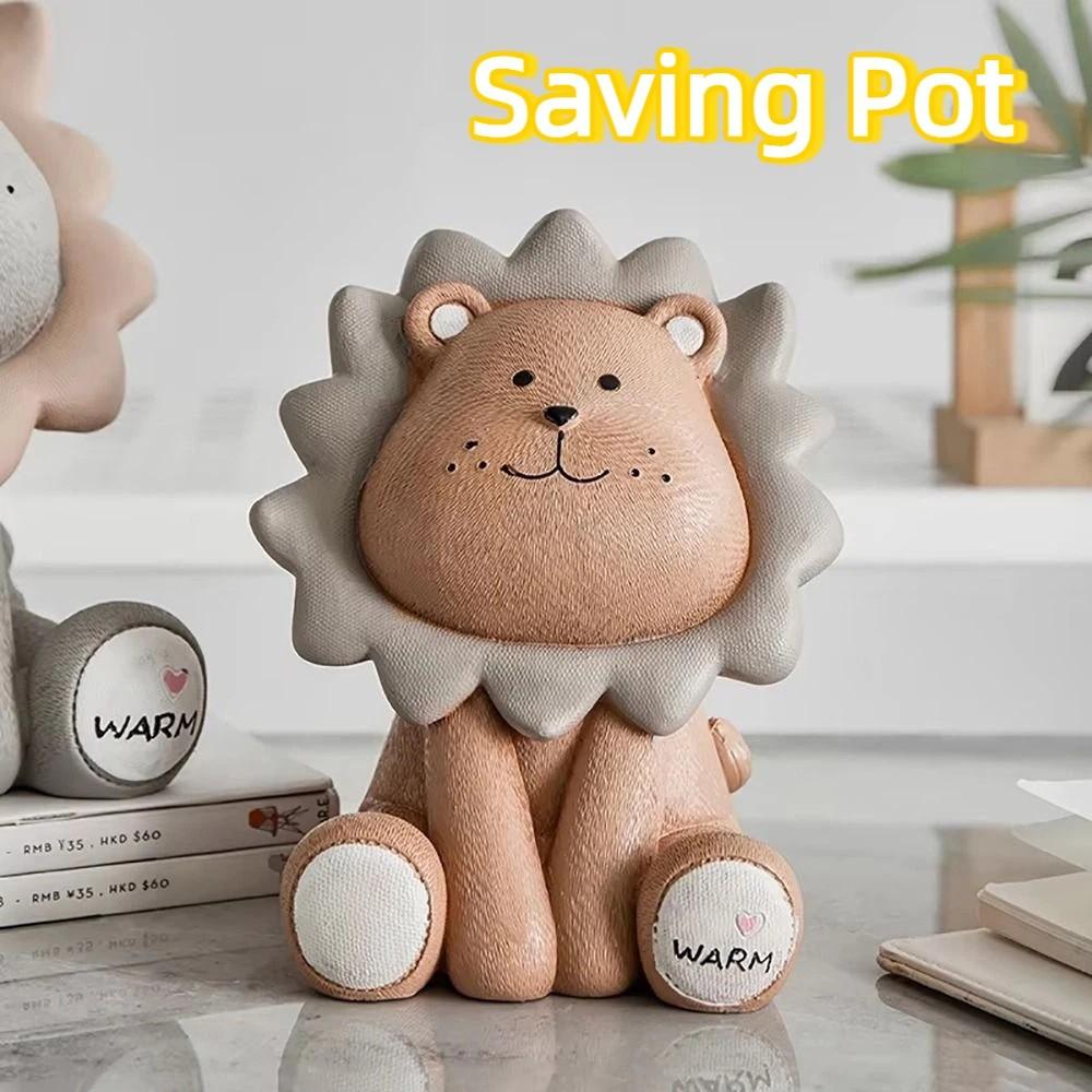Resistant Fall Piggy Bank Nordic Style Money Boxes Animal Figurines Lion Money Box  Home Decoration