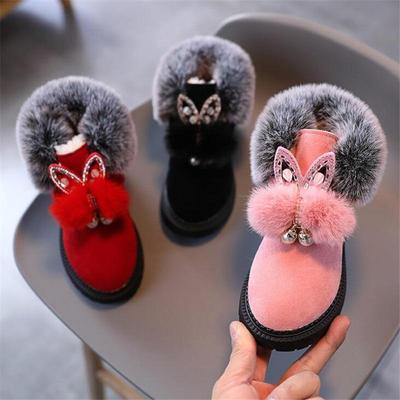 Zimowe dziecięce buty śnieżne Płaskie dziewczęce Księżniczka Bawełniane buty Moda Grube aksamitne krótkie rurki dziecięce buty