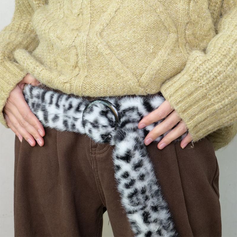 Plush Y2K Leopard Print Spicy Belts Stylish Women Faux Fur Waist Belt American Retro Street Style Deco Accessories
