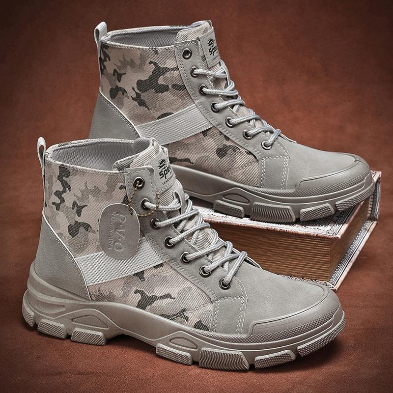 New Men's Winter Camouflage Ankle Boots Fur Lined Warm Non-Slip Outdoor Tactical Work Boots for Male