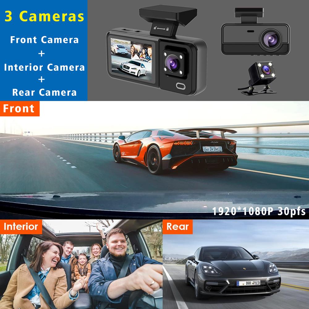 2/3-Kanal WIFI Auto DVR, Hochauflösende 1080P In-Car Dashcam mit drei Kameras, Videoaufzeichnung.