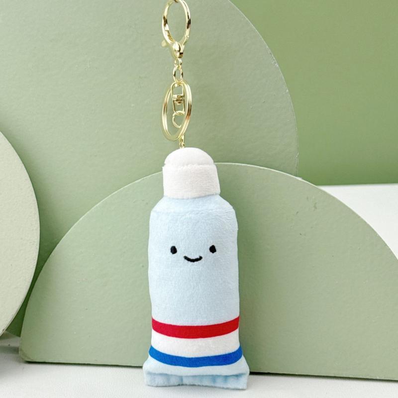 1Pc Cute Fun Plush Keychain Tooth Shape Pendant Mini Toothpaste Toothbrush Keyring Dental Cute Model For Kids Brushing Learning