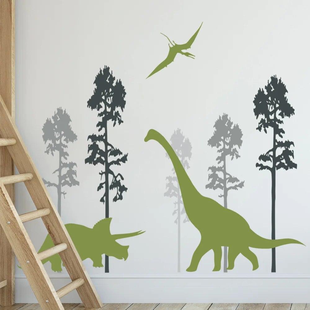Forest Dinosaur PVC Wall Stickers Cartoon Kid Wall Decals Removable Decals Wallpapers for Children Bedroom Nursery Home Decor