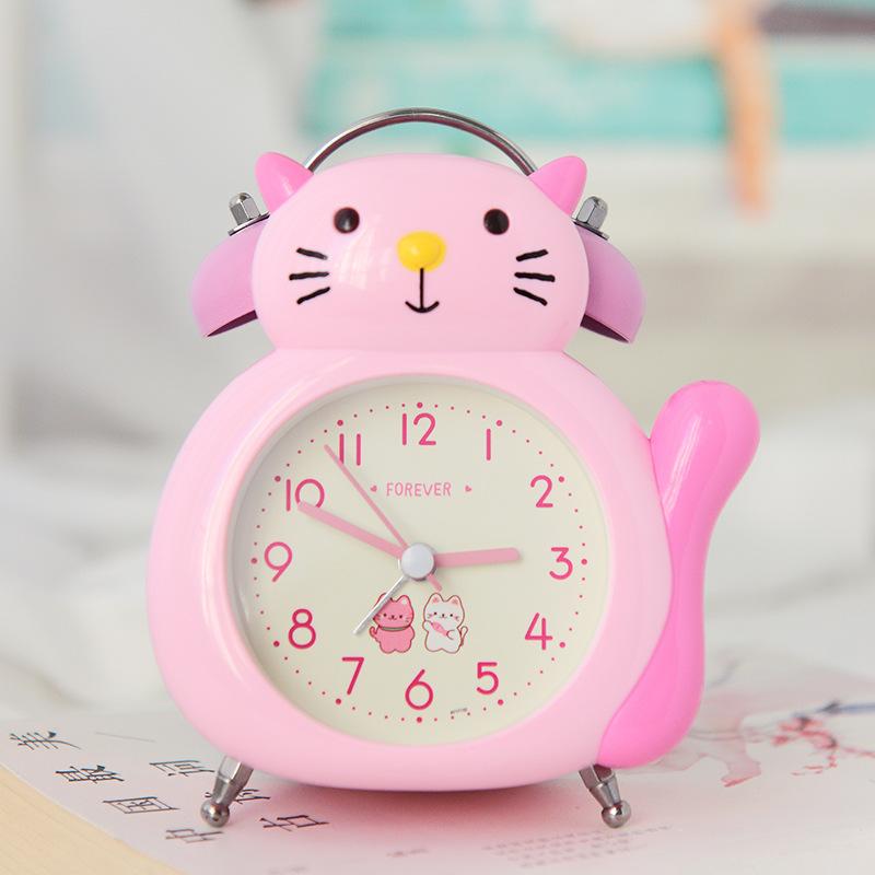 Ringtone Student Children Bedside Luminous Sweep Seconds Mute Walking Time Bedroom Cartoon Kitten Ringing Alarm Clock Luminous Alarm Clock