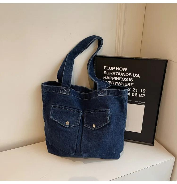 Retro Design Women's Denim Shoulder Bags Large Capacity Ladies Travel Handbags Commuter College Girls Book Tote Shopper Bag