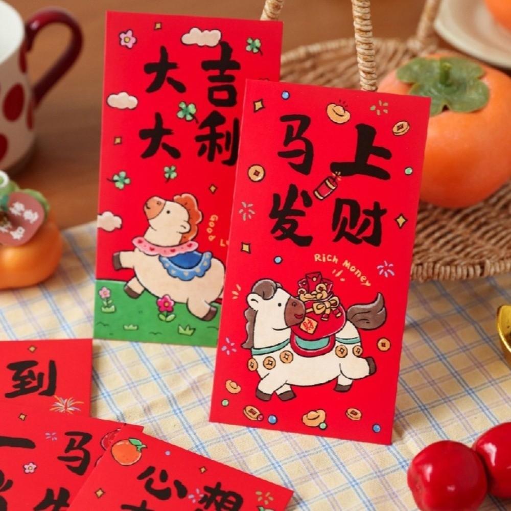 6pcs Traditional Style Chinese New Year Red Envelope Paper Lucky Red Pockets  Marriage Occasion
