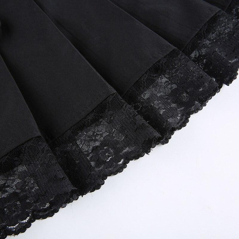 2023 Women High Waist A-Line Mini Skirt Lace Decoration Pleated Printed Punk Style Black Dress Club Party Wear Hot