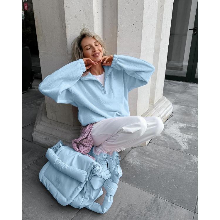 Autumn Winter New Women Casual Outerwear Top French Minimalist Loose Fit Fashion Sports Sweatshirt Solid Color