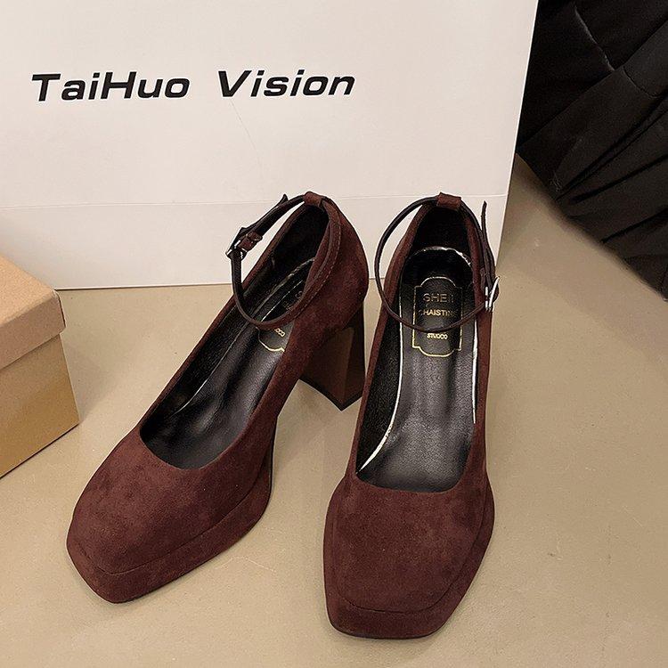 

[Youshilai] Waterproof platform thick heel black high heels women s 2025 new French retro Mary Jane shoes 40