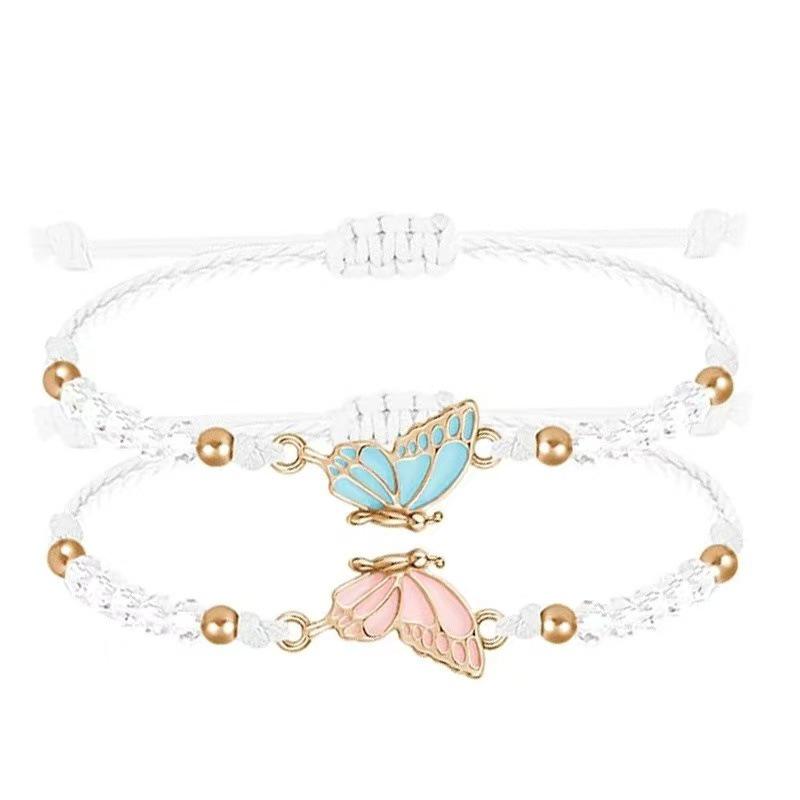 Adjustable Cross-Woven Butterfly Bracelet for Couples & Best Friends - Versatile Sweet Style Hand Jewelry