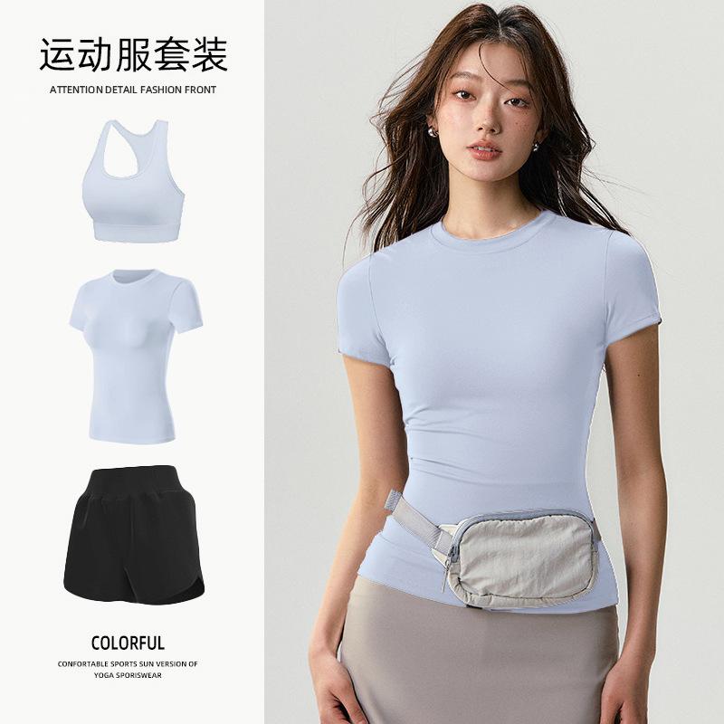 Basic yoga t-shirt women's waist versatile fitness short-sleeved running quick-drying yoga clothes tight top