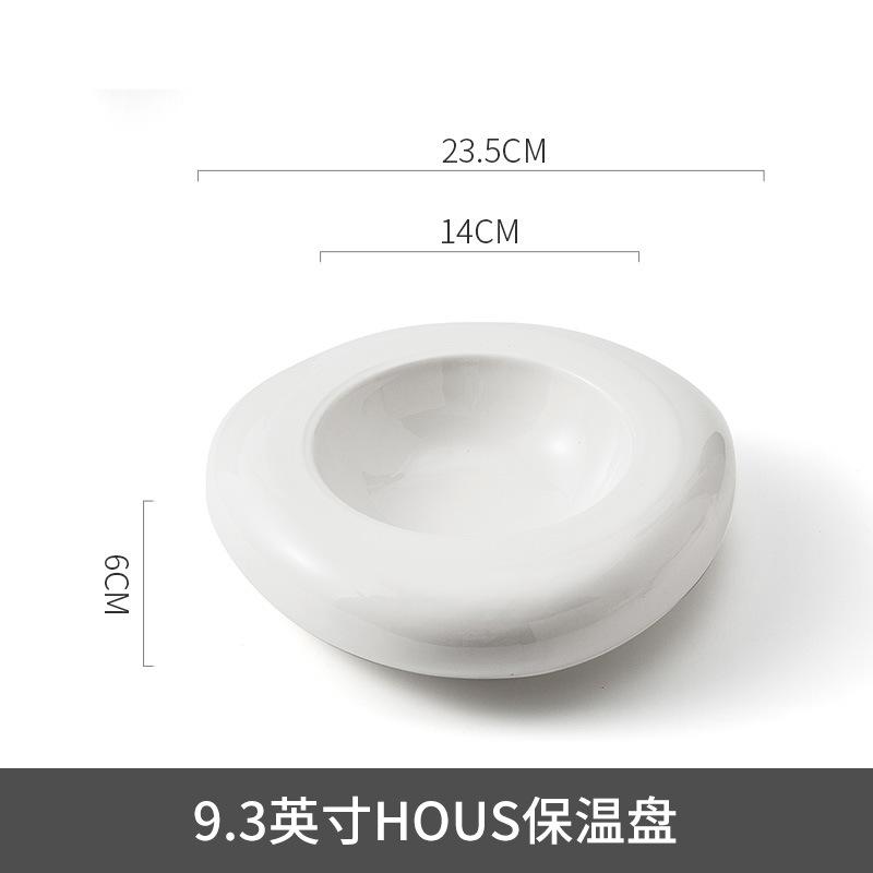 High-end hotel restaurant ceramic insulation plate white irregular position on the western food cold dish plate.