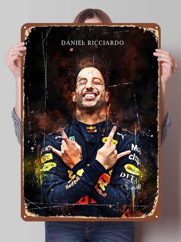 Daniel Ricciardo Plakaty Wyścigowe F1 Metalowe Znaki Dekoracja Wystrój Salonu Mężczyźni Niestandardowe Blaszane Tabliczki do Dekoracji Ścian