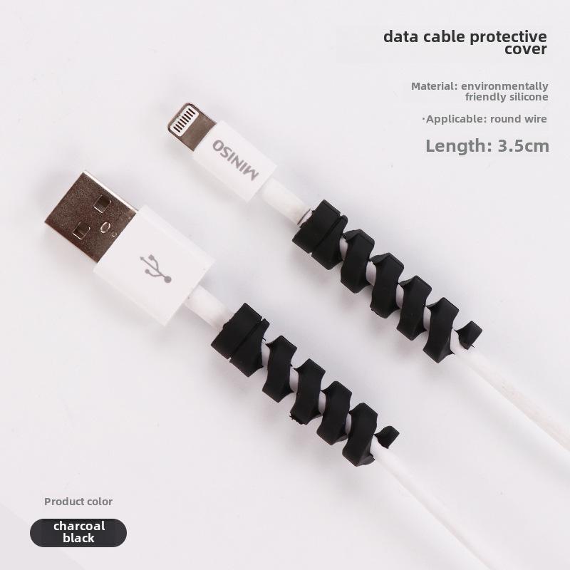 

Силиконовый спиральный протектор для зарядных кабелей Apple и Android Black Bulk