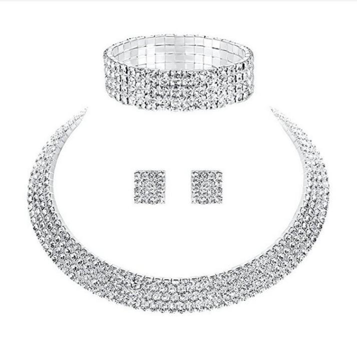 Three Rows Of Collar Jewelry, Two Rows, Neck Necklace Set, Zircon Jewelry Set, Silver-Plated Jewelry, Three-Piece Set.