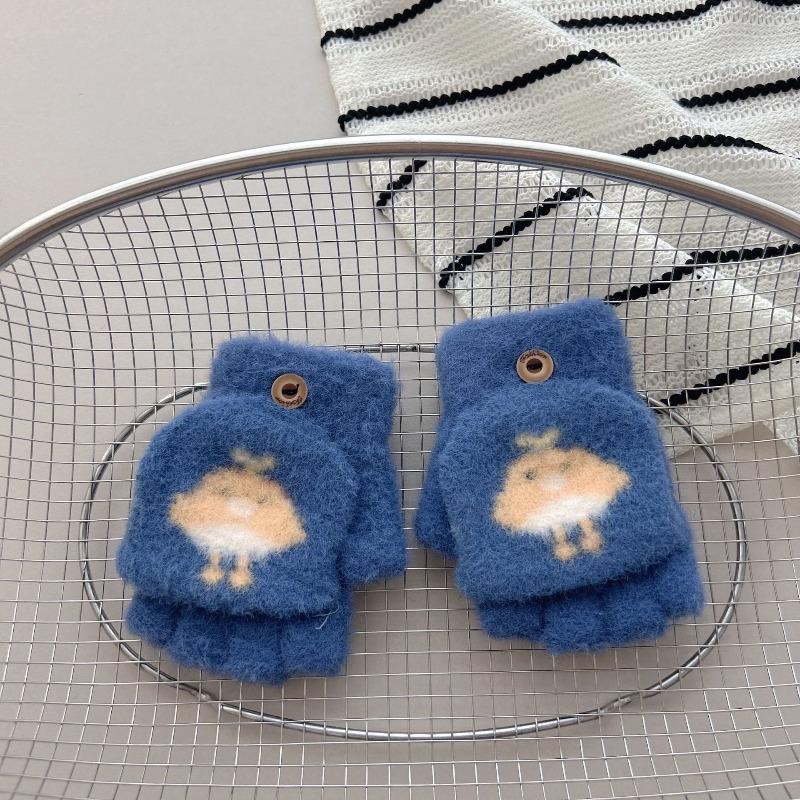 - Jahresalte Kinderhandschuhe 2 Winter Cartoon Baby Kältefest Niedlich Warm Verdickt Fünffinger Klapp-Halbfinger Finger