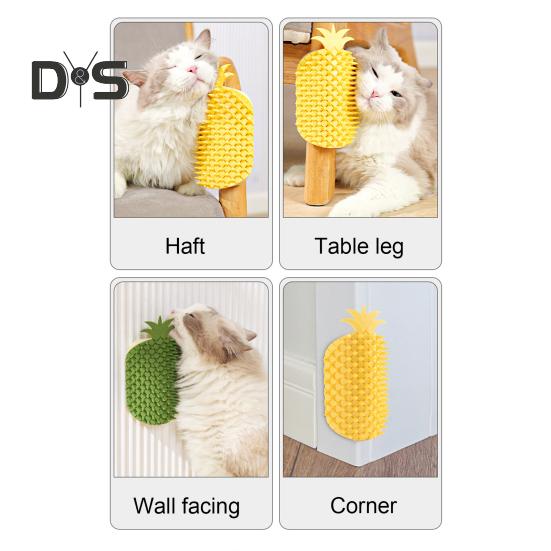 Cat Self Groomer Pineapple Shape Cat Wall Corner Massage Comb with Catnip Cat Face Scratcher Grooming Brush for Long Short Fur Cats Dogs